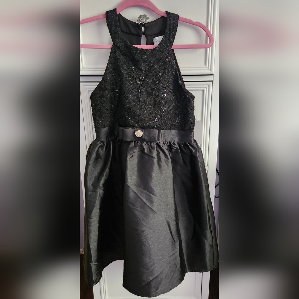 Nickie Lew Girls Black Sparkle Lace Top Dress Size 14 NWT